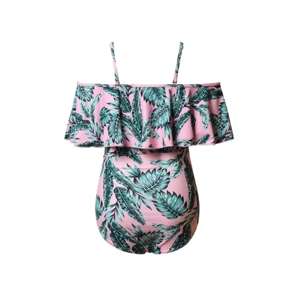 🎉 2X HOST PICK | New Tropical Leaf Flounce Off The Shoulder Maternity Swimsuit - Picture 6 of 11